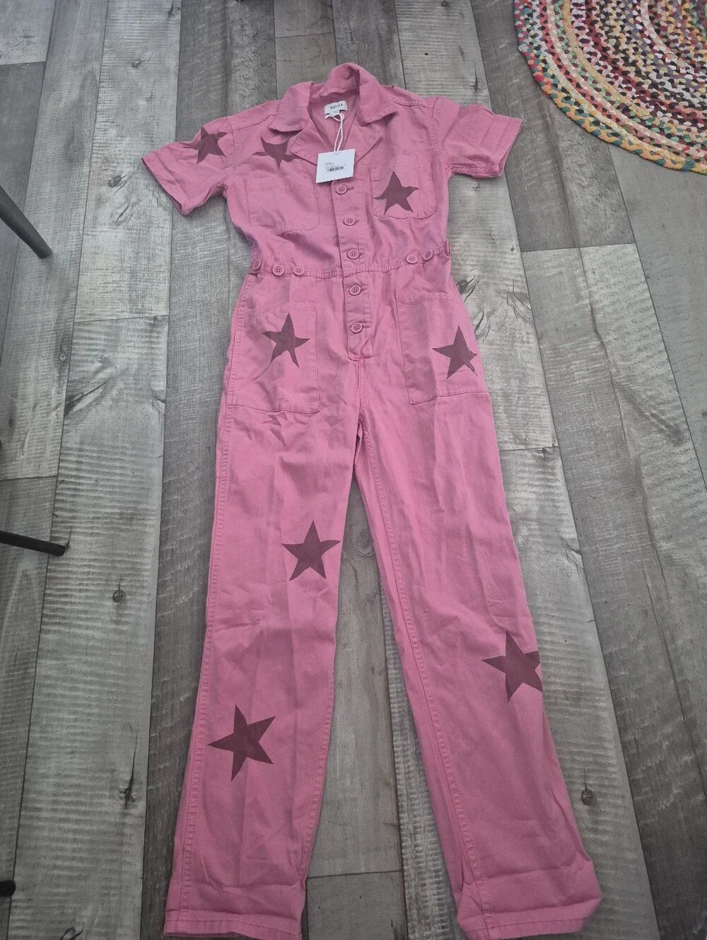 Pistola Grover Star Print Field Jumpsuit Pink Relaxed Fit XXL NWT - Picture 8 of 8